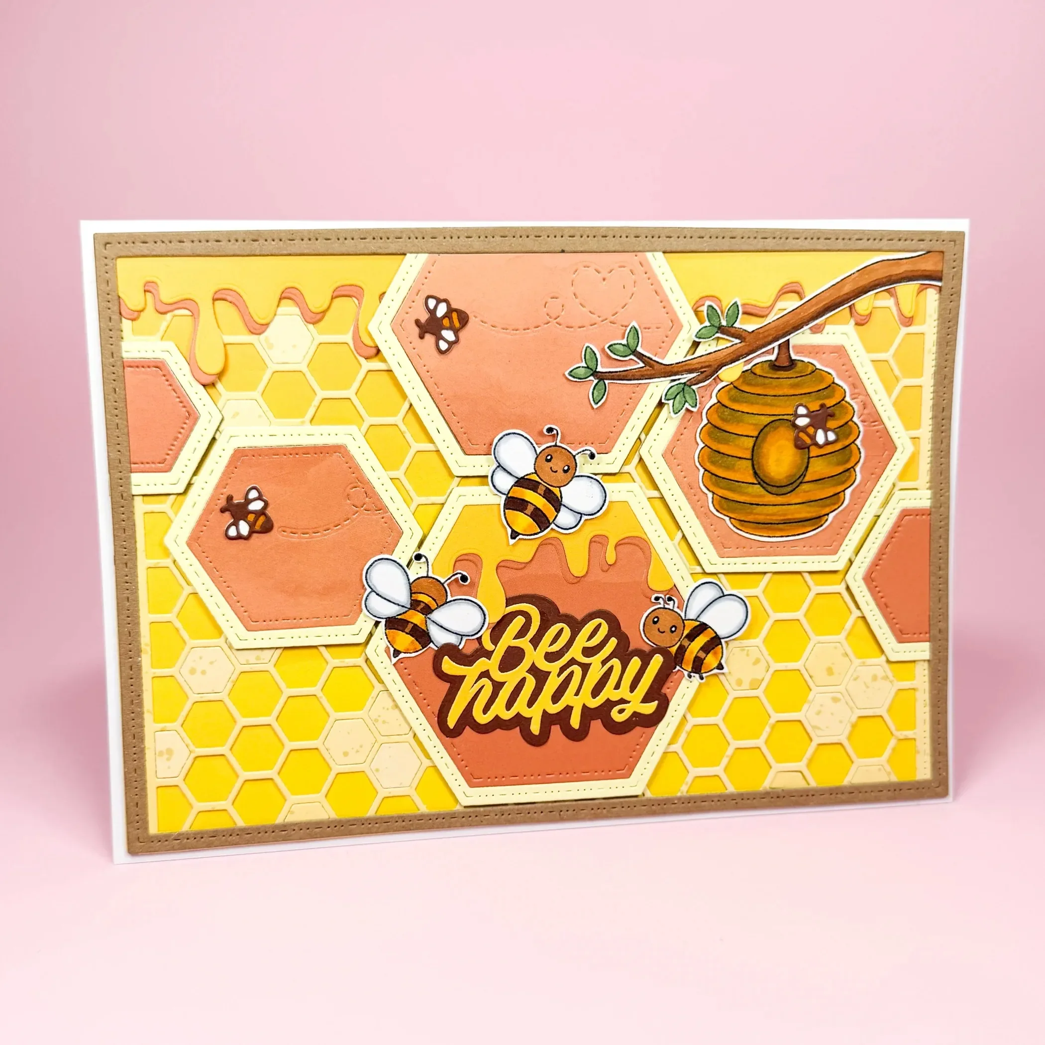 Bee Happy Crutches Hexagon Background Cutting Dies Scrapbook Diary Decoration Stencil Embossing Template DIY Greeting Card Hand
