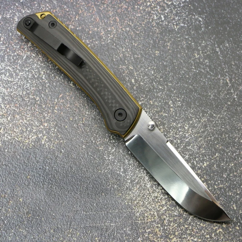 Pisau lipat taktis RS-CF VG10, pisau Titanium + gagang CF luar ruangan berkemah berburu memancing alat EDC bertahan hidup