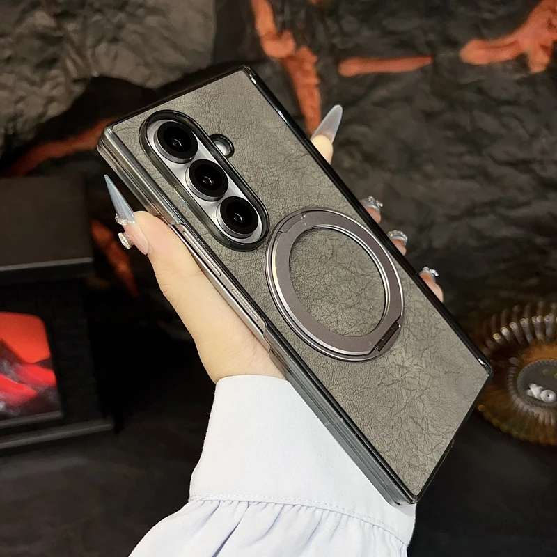 

Чехол для Samsung Galaxy Z Fold 7, роскошный шарнир, магнитный чехол-держатель из искусственной кожи с кольцом-подставкой для Galaxy Z Fold 7