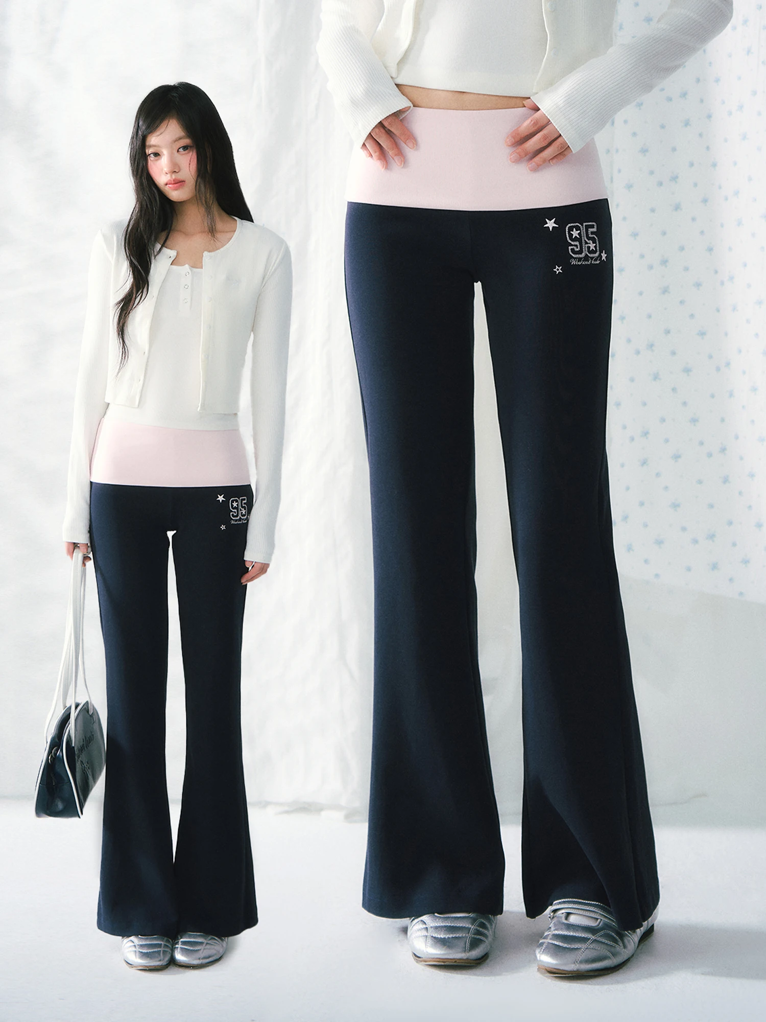 

Корейские расклешенные брюки Wedhub с высокой талией, женские повседневные спортивные штаны, модные облегающие брюки маленького размера