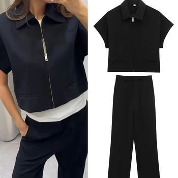 TFMLN Fashion Set For Women Summer 2025 New Slim Lapel Zippe...