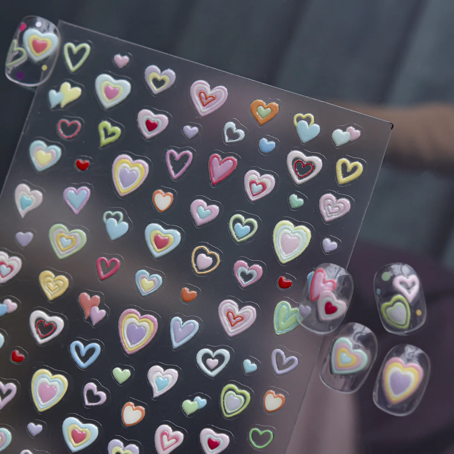 Dizzy Love Colourful Heart Nail Stickers Glowing Luminous Noctilucent Adhesive Nail Art Sticker Manicure Decals DIY Nails Decora