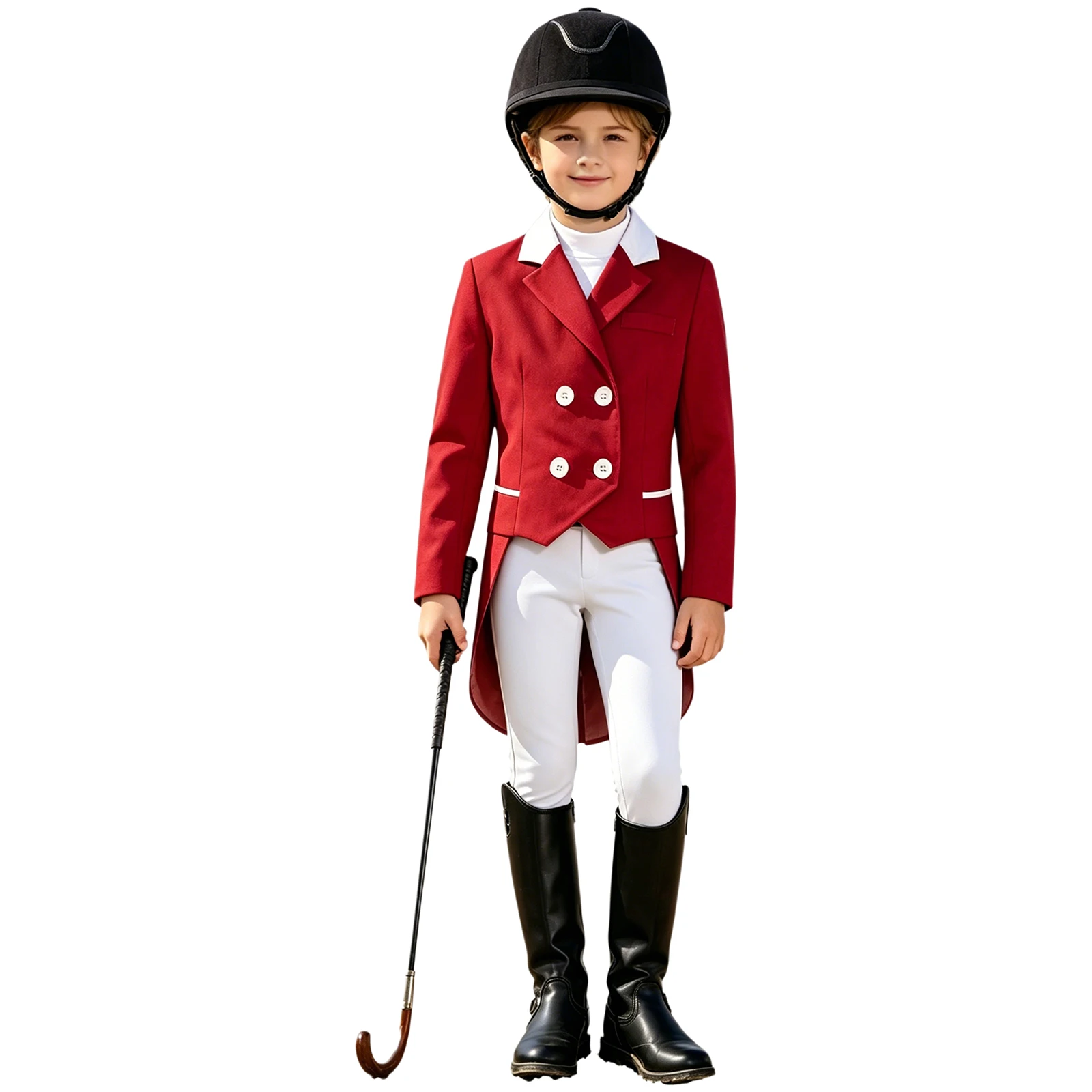 Kids Girls Equestrian Tailcoat Blazer Contrasting Lapel Button Irregular Hem Horse Riding Jacket Breathable for Show Competition view 4