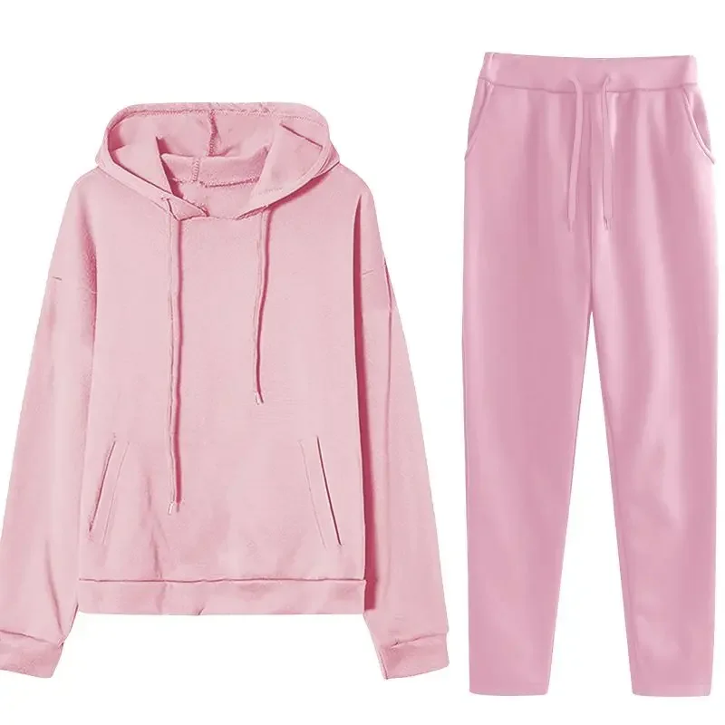 

2 pcs Set Sports Pants Hoodies Running TrackSuit Autumn Winter Women Men Solid Color Loose Sports Jogging Set