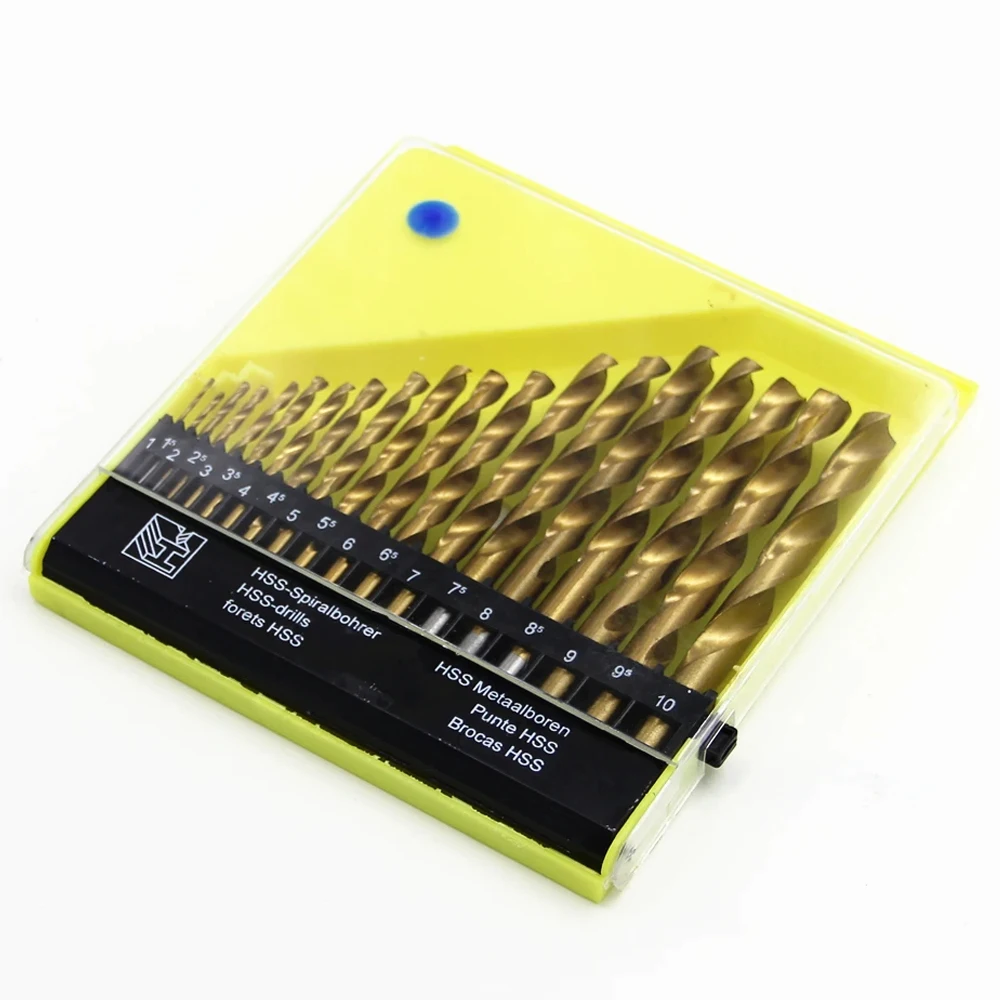 19 قطعة التيتانيوم المغلفة تويست مثقاب مجموعة عالية السرعة الصلب متري التدريبات للخشب المعدني 1-10 مللي متر #4