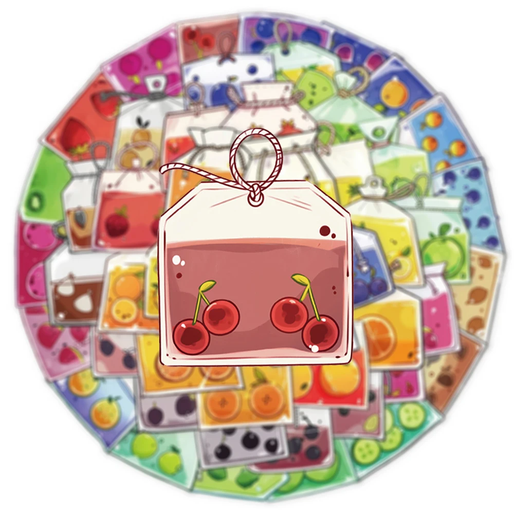 

10/30/50pcs Cartoon Cute Fruit Tea Bag Transparent Stickers Aesthetic Decals Kid Toy DIY Stationery Guitar Laptop Kawaii Sticker