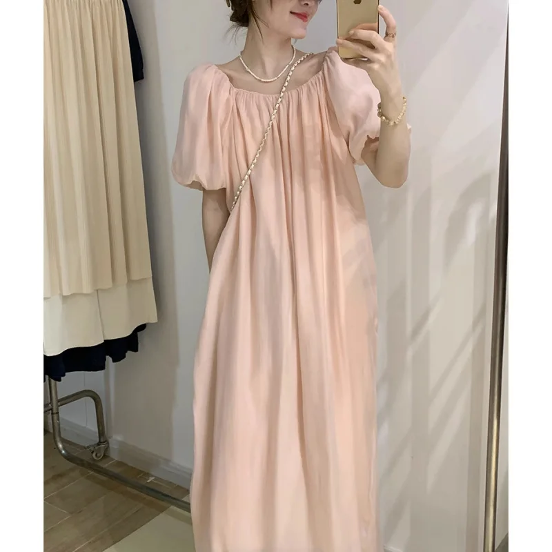 [With Lining] Temperament Fairy Dress 2023 Summer New Women's Korean Style round Collar Design Loose Slimming Long