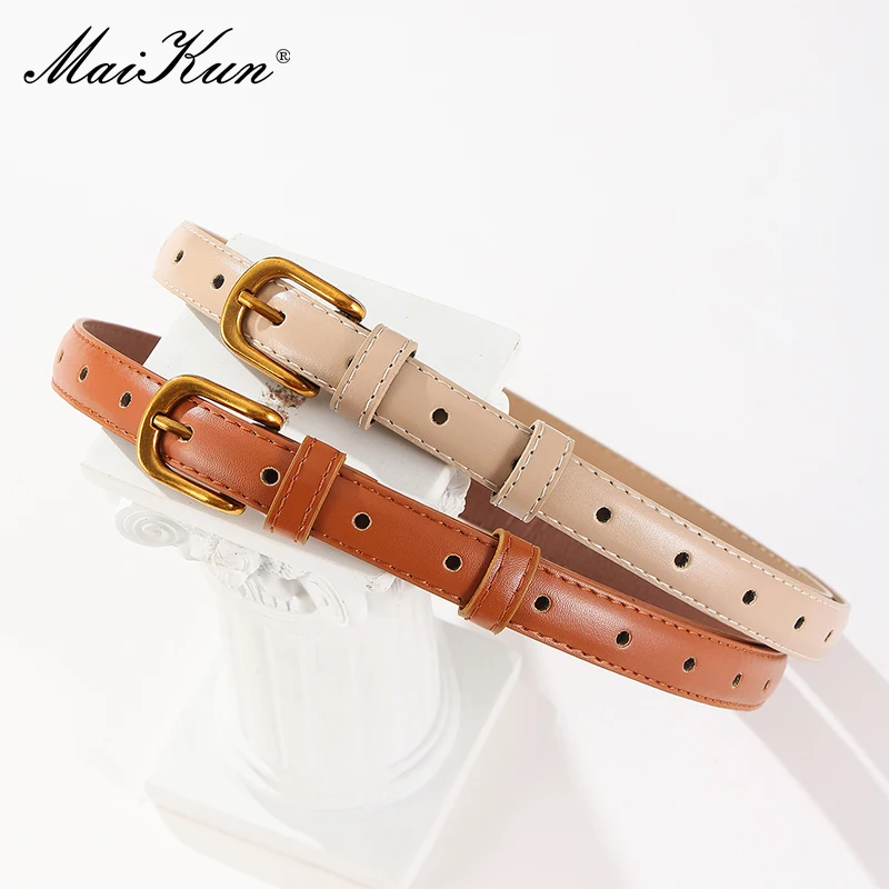 Maikun Vintage Fashion Women's Small Leather Belt Versatile Thin PU Leather Belt Slim-fit Simple Waist Belt