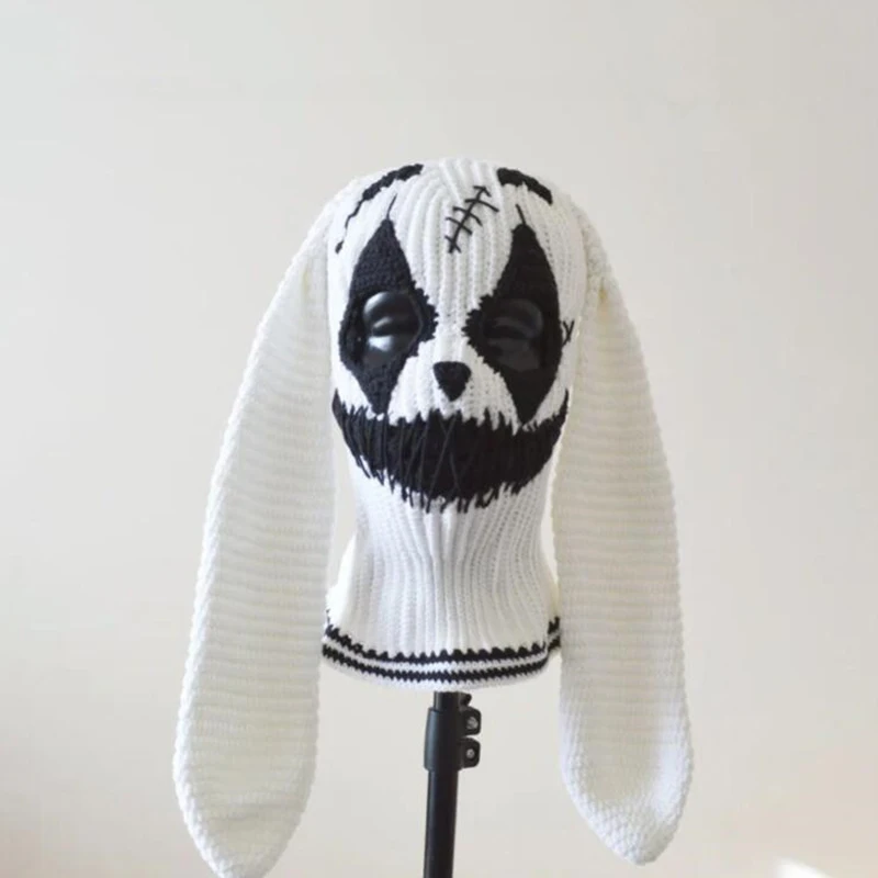 Halloweenowy czapka kominiarka dla kobiet mężczyzn dorosły diabelski klaun czapka typu Beanie ręcznie robiony osłona na twarz kapelusz szydełkowy z