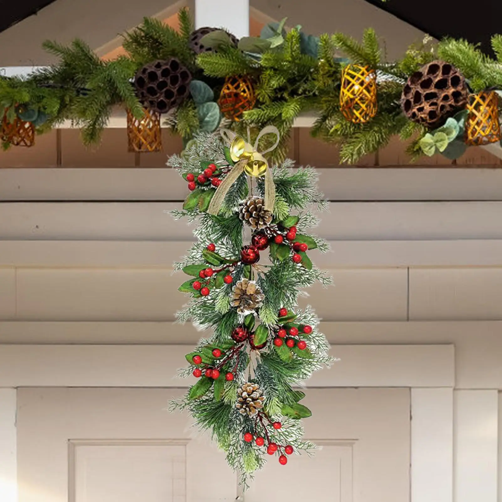 

64 см Рождественский венок из искусственной сосны, дверная вешалка для входной двери, крыльцо, окно, фермерский дом, стена, Рождественский праздничный декор