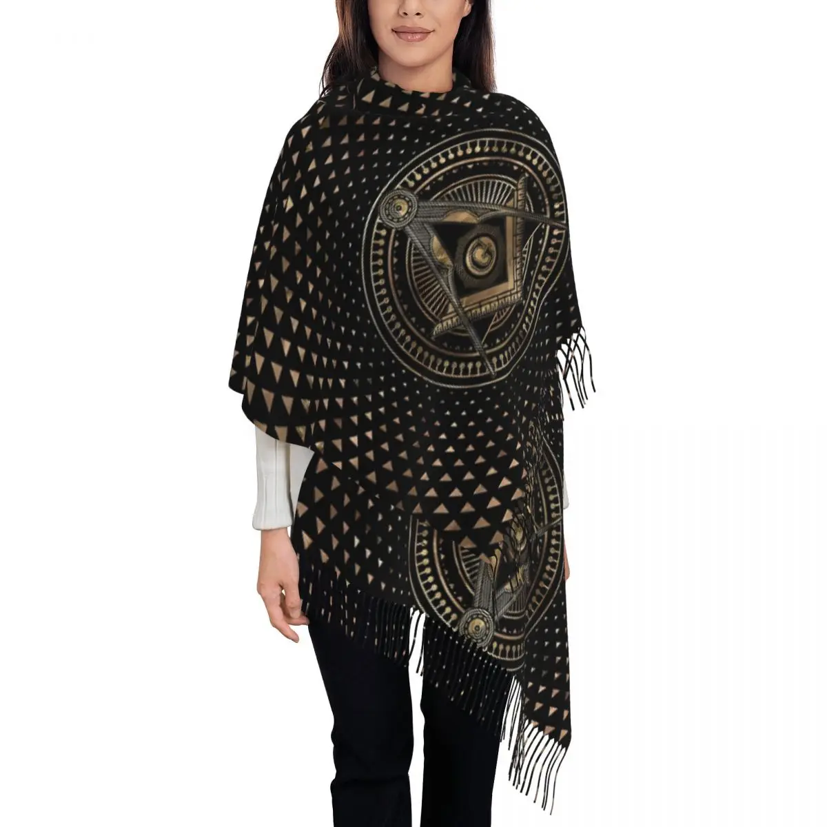 Freemasonry Symbol Square And The Compasses Shawls Wraps for Women Winter Warm Large Long Scarf Pashminas Tassel Scarves