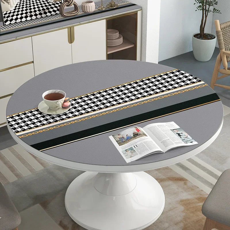 Round PVC Tablecloth Leather Waterproof Oil-proof Dining Table Mat French Minimalist Style Home Decoration Tablecloths