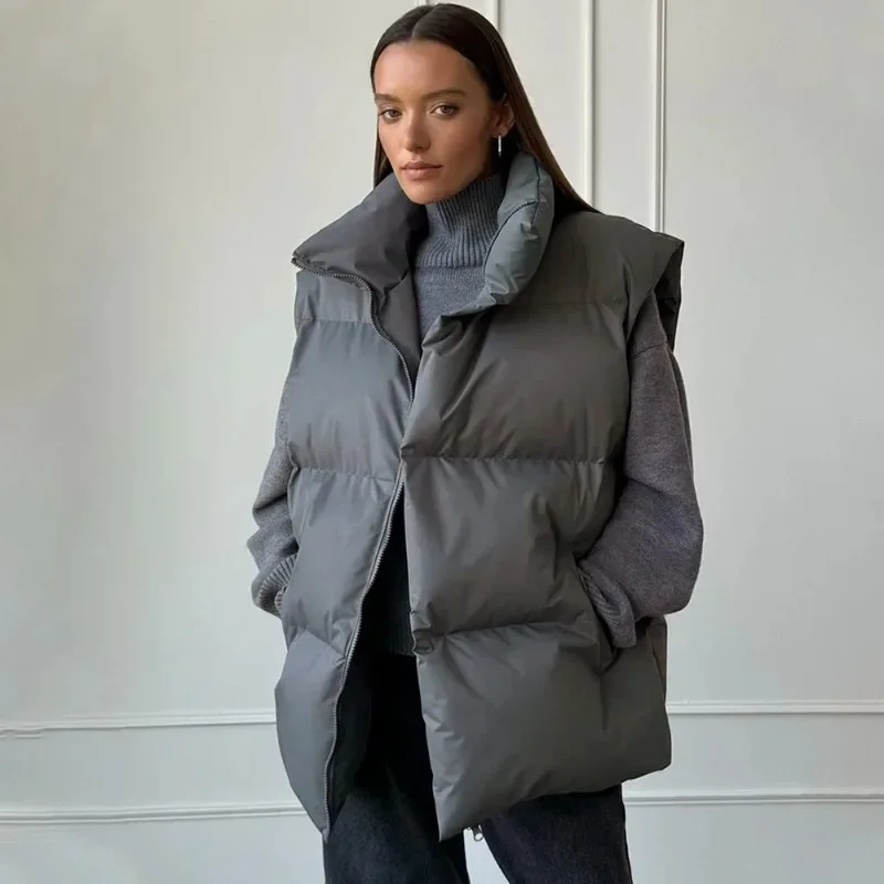 

Winter Women's Thermal Cotton Vest Sleeveless Parka Jacket Elegant Loose Solid Sports Women's Cotton Coat Vest Jacket