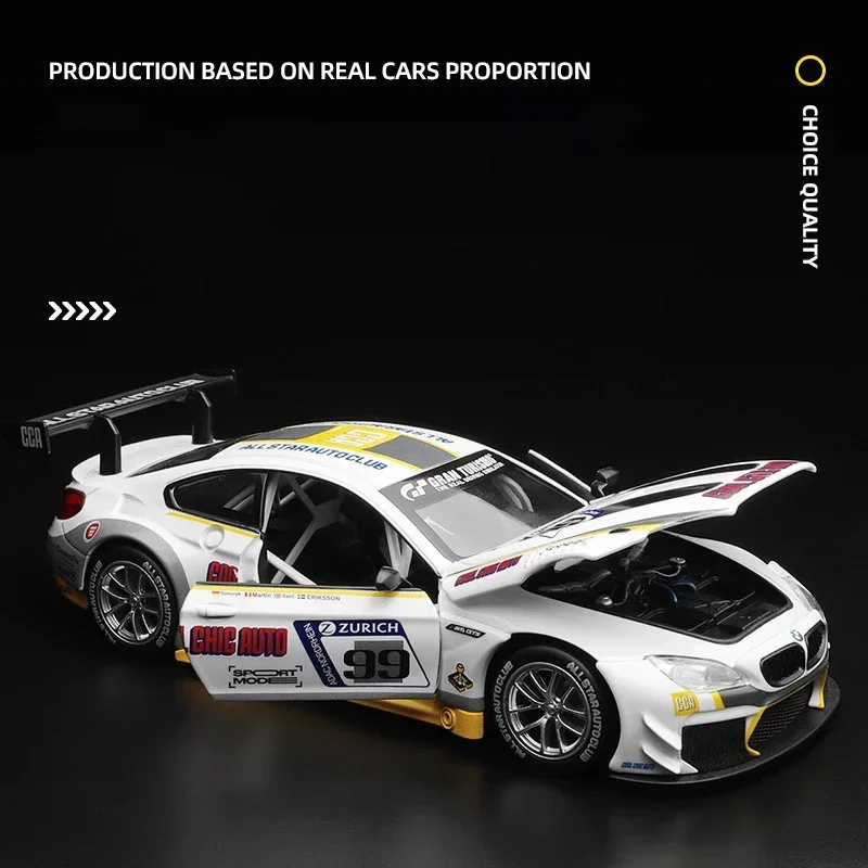 1:24 bmw m6 gt3 m4 bmw csl z4 legierung druckguss spielzeug auto modell sound und licht zurückziehen kinderspiel zeug sammel stücke geburtstags geschenk