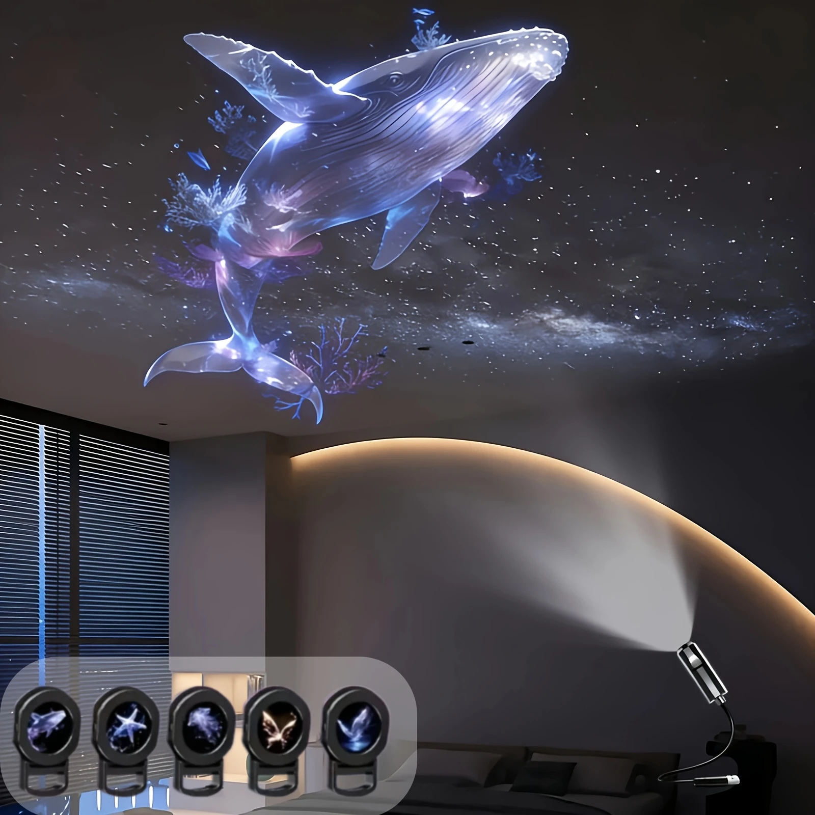 LED USB Projector Light 3/6pcs Projection Patterns- Adjustable Whale Butterfly Jellyfish Starfish Night Light Festival Gift