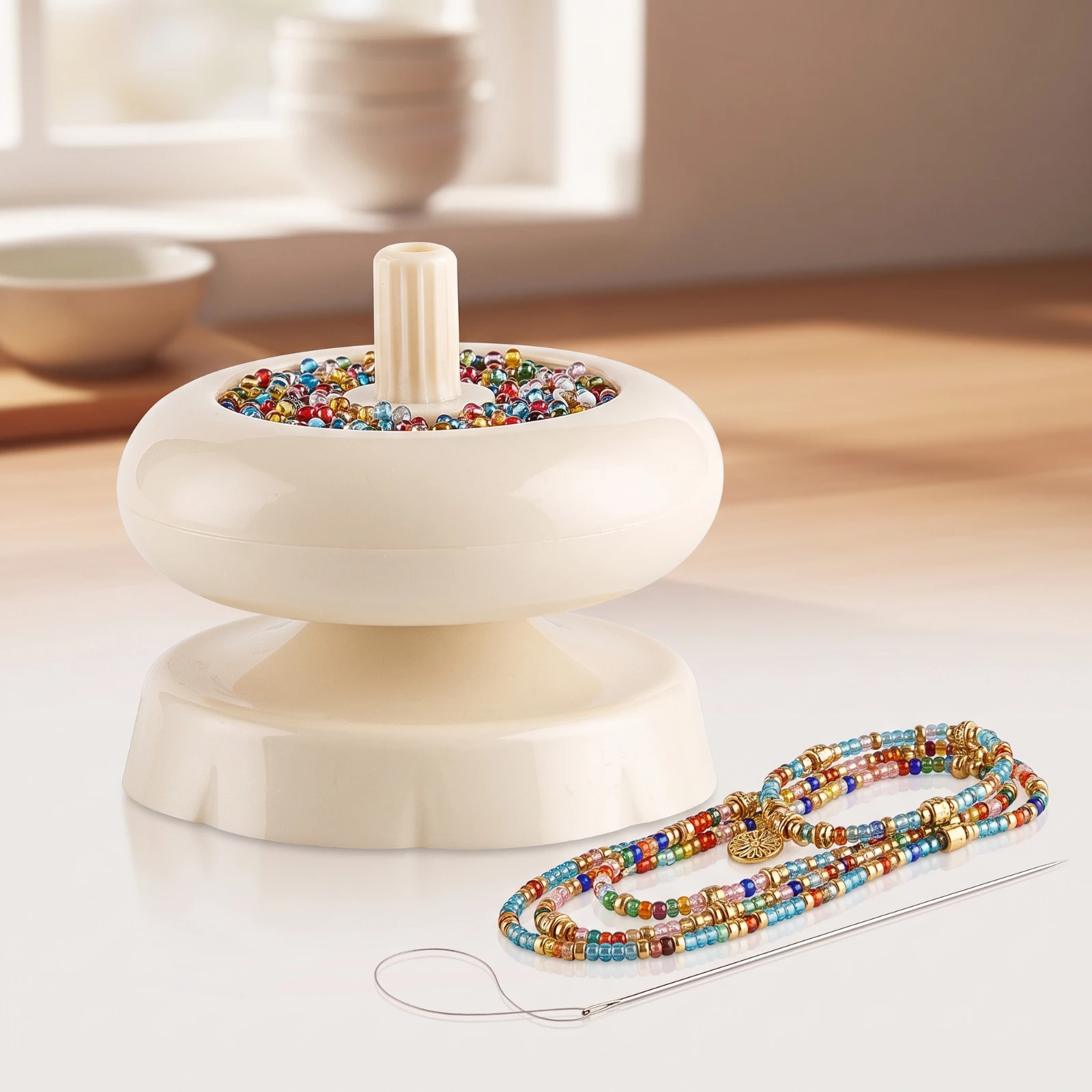 Bead Threading Tool Tabletop Beading Needle Bead Rotator with Needle Ergonomic Reliable for Jewelry Makers, Diy Crafts