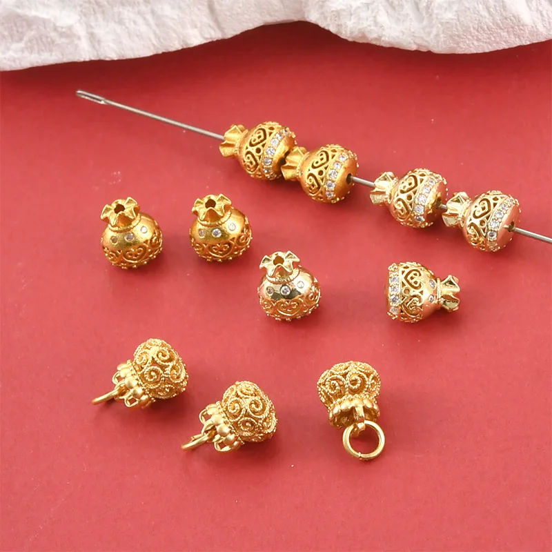 Copper-plated 18k Ancient Gold Sand Gold Ruyi Money Bag Straight Bead Spacer Pendant DIY Handmade Bracelet Necklace Earrings