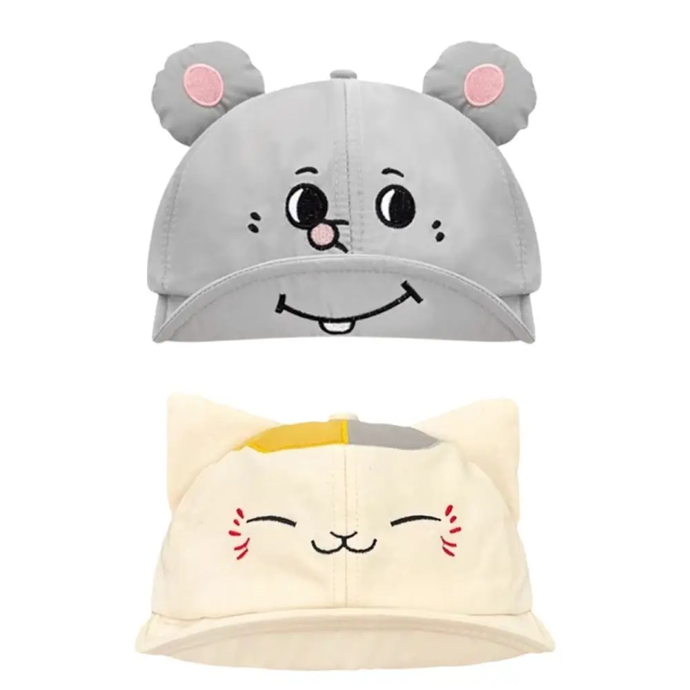 Cute Cartoon Embroidered Mouse Cat Ear Baseball Cap Breathable Casual Sun Hat Adjustable Animal Ear Smile Face Cap For Girls