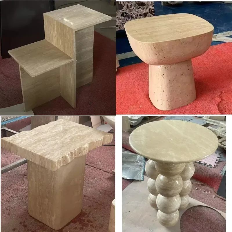 Modern Nordic Limestone Marble Round Square Narrow Bedside Table Side Table for Living Room
