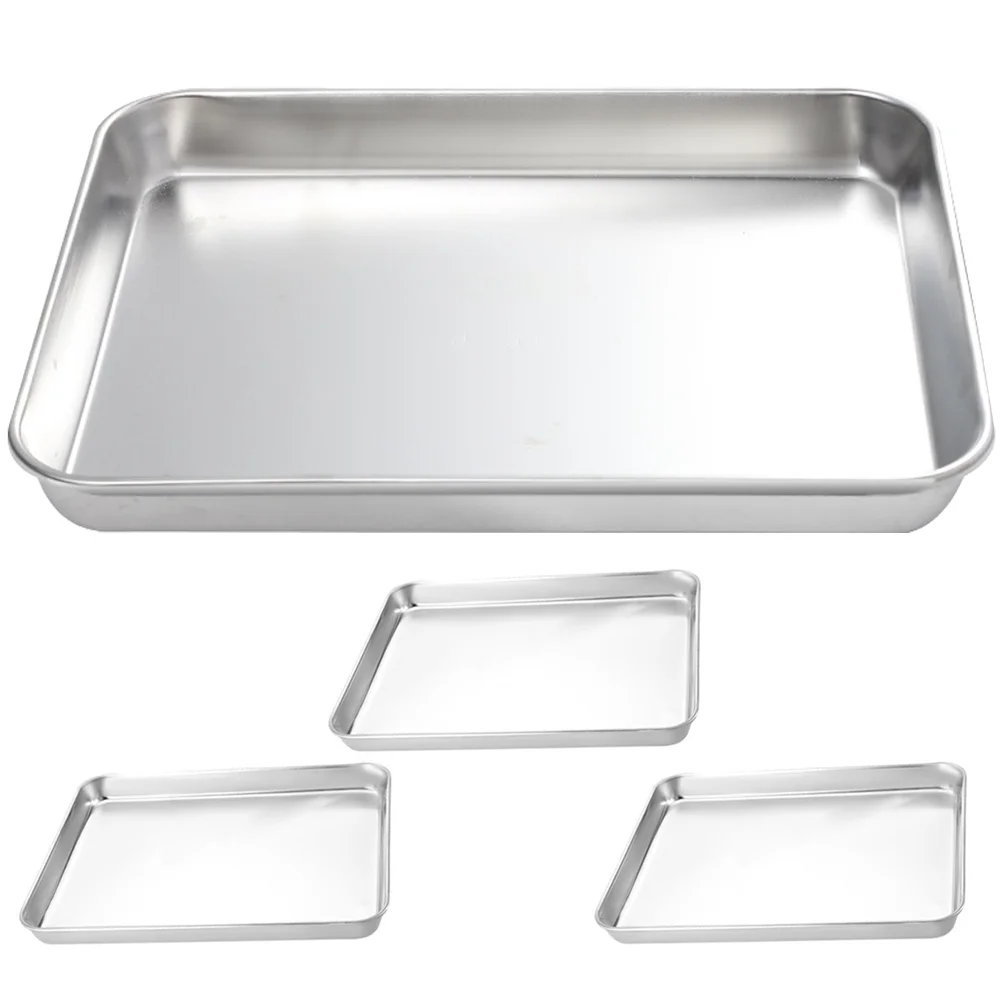 

4 Pcs Stainless Steel Bakeware Food Tray Barbecue Plate Home Storage Metal Fruit Container for Banquet Large