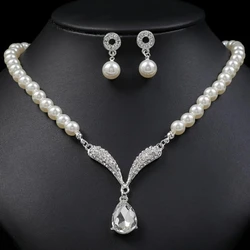 3PC Women's Fashion Trend Pearl Droplet Necklace Earrings Jewelry Set Wedding Banquet Party Festival Gift