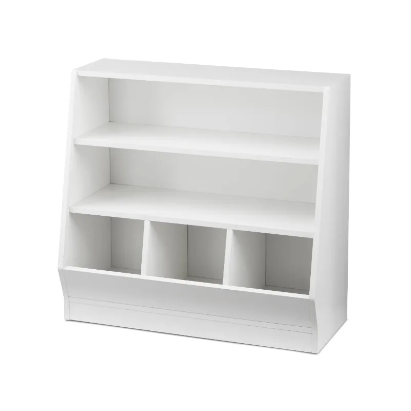 Kids Bin Storage and Two Shelf Bookcase, White,Easy to assemble with included instructions and video assembly guide