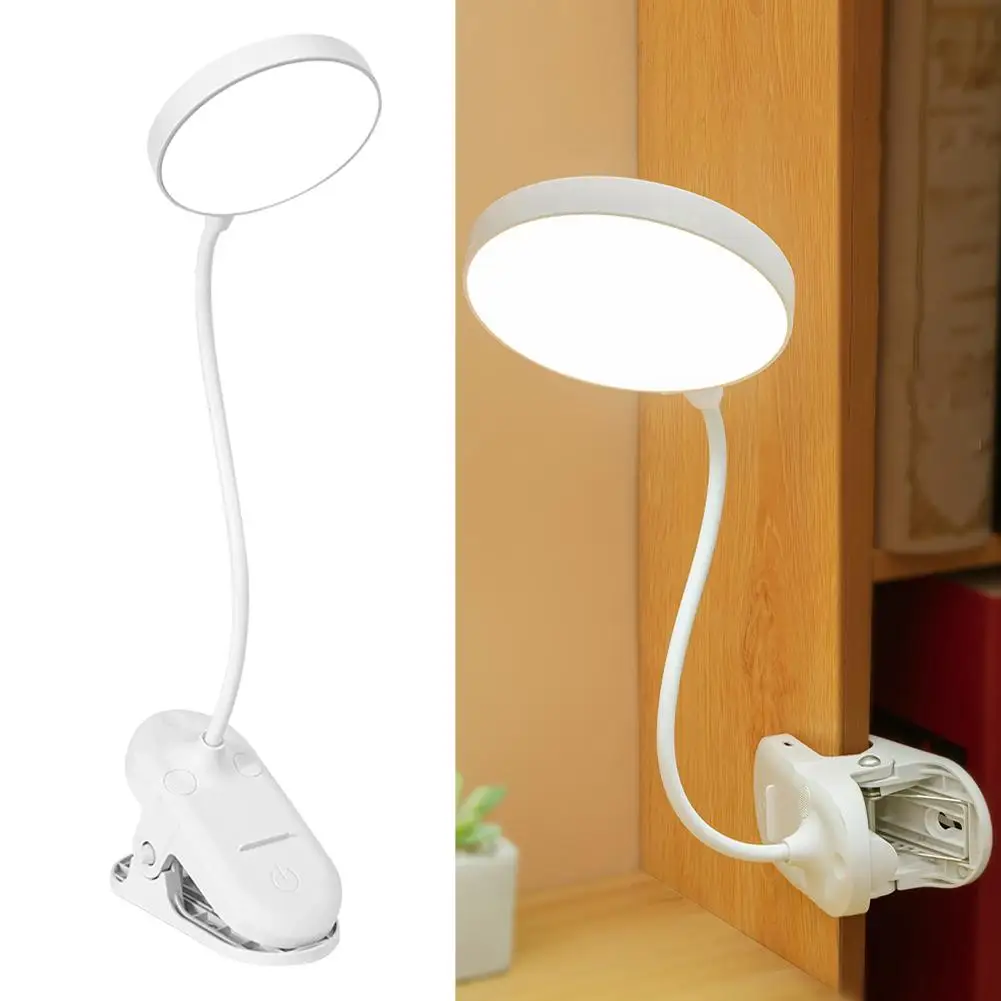Clip On Desk Lamp Flicker Free Eye Care 3 Color Modes Stepless Dimming Type-C Recharge Student Dorm Reading Light