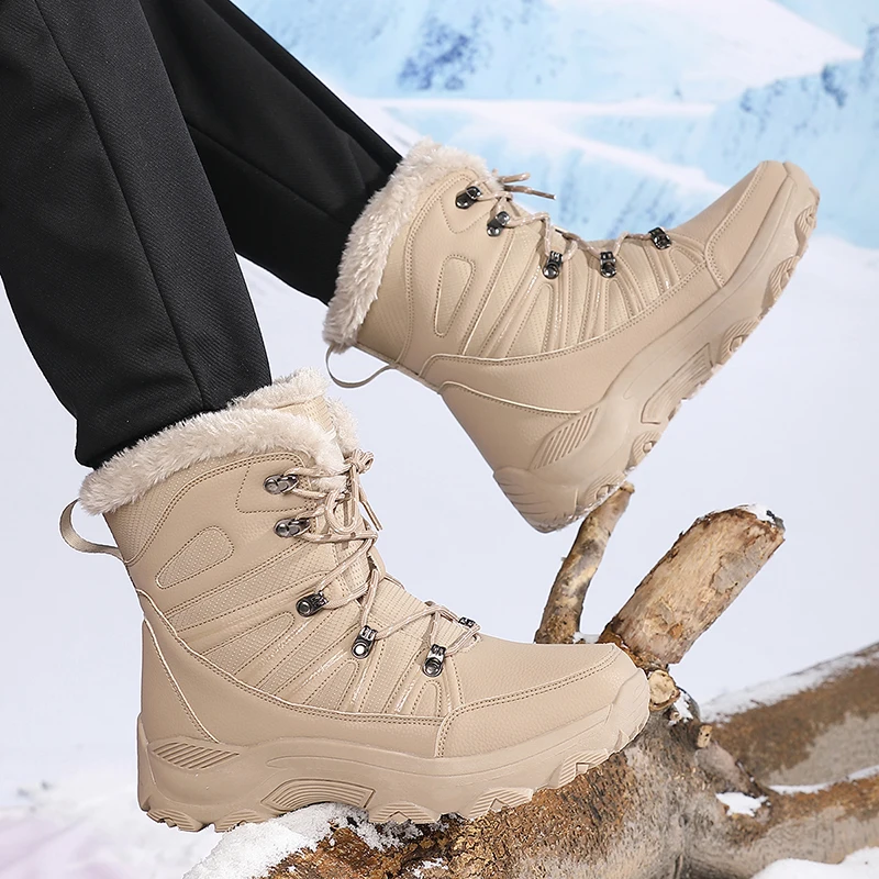 

Men's winter snow boots, warm men's hiking high-quality waterproof leather men's boots, motorcycle boots