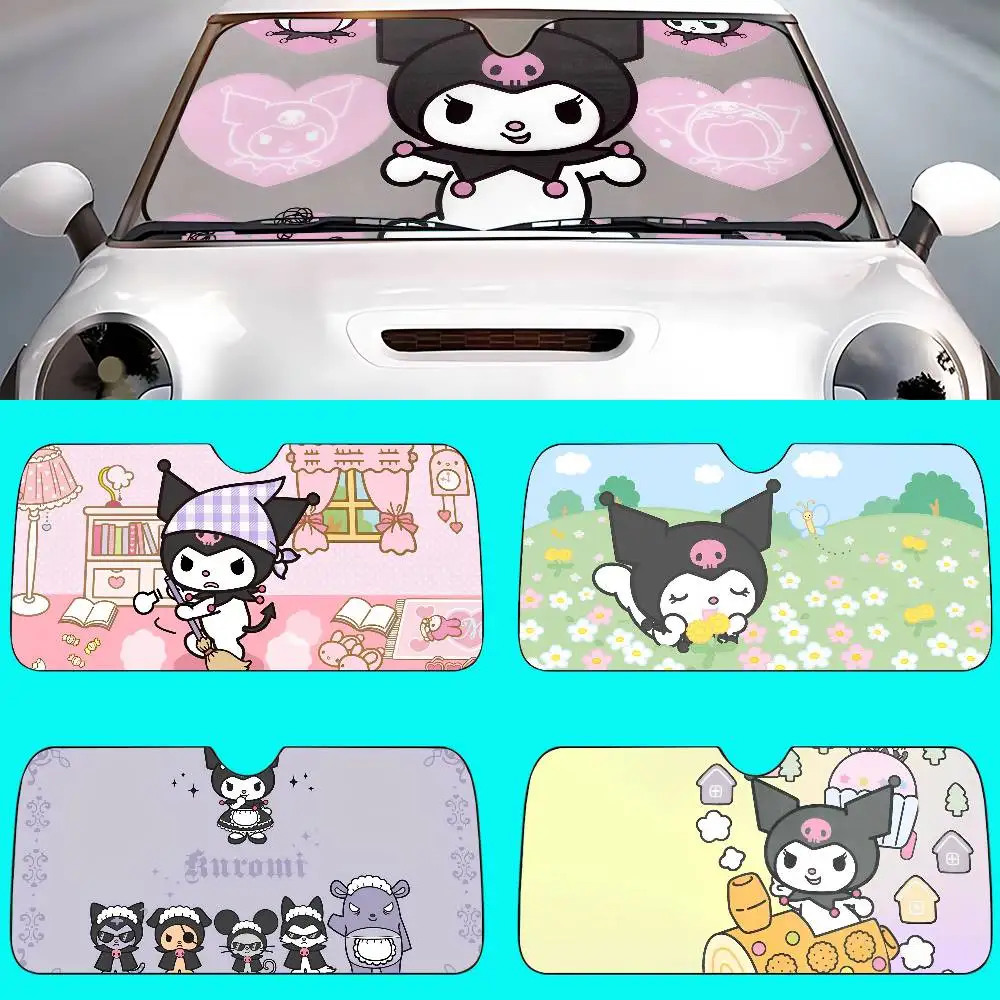 Kawaii K-Kuromi سيارة ظلة سيارة ظلة الزجاج الأمامي غطاء الظل سيارة ظلة الأشعة فوق البنفسجية سيارة الشمس قناع حامي #1
