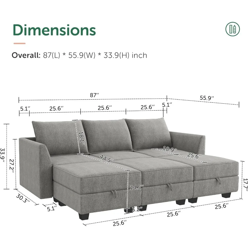 Modular Sectional Sleeper Sofa with Storage 6 Piece Modular Sectional Couch Reversible Sleeper Sectional Couch for Living Room