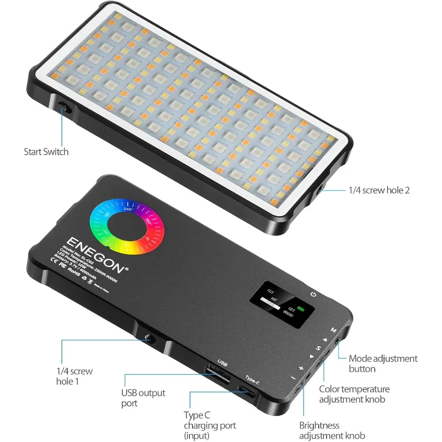 ENEGON RGB-videolamp Ingebouwde 4000 mAh oplaadbare batterij LED-cameralicht Full Color 24 gemeenschappelijke lichteffecten CRI95 25009000K