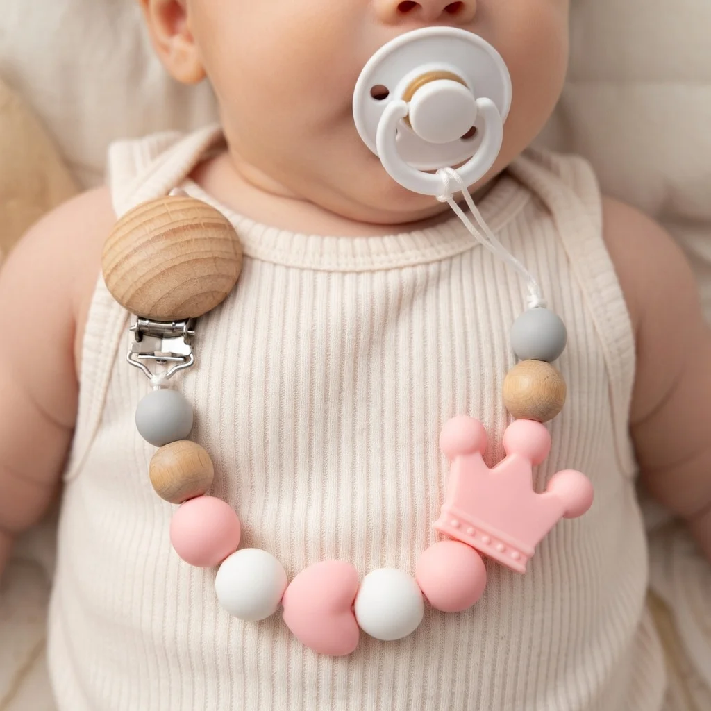 Baby Silicone Pacifier Clips Cute Rainbow Round Beads Dummy Holder Clip for Teether Nursing Chew Toys Soothing Nipple Chain Gift