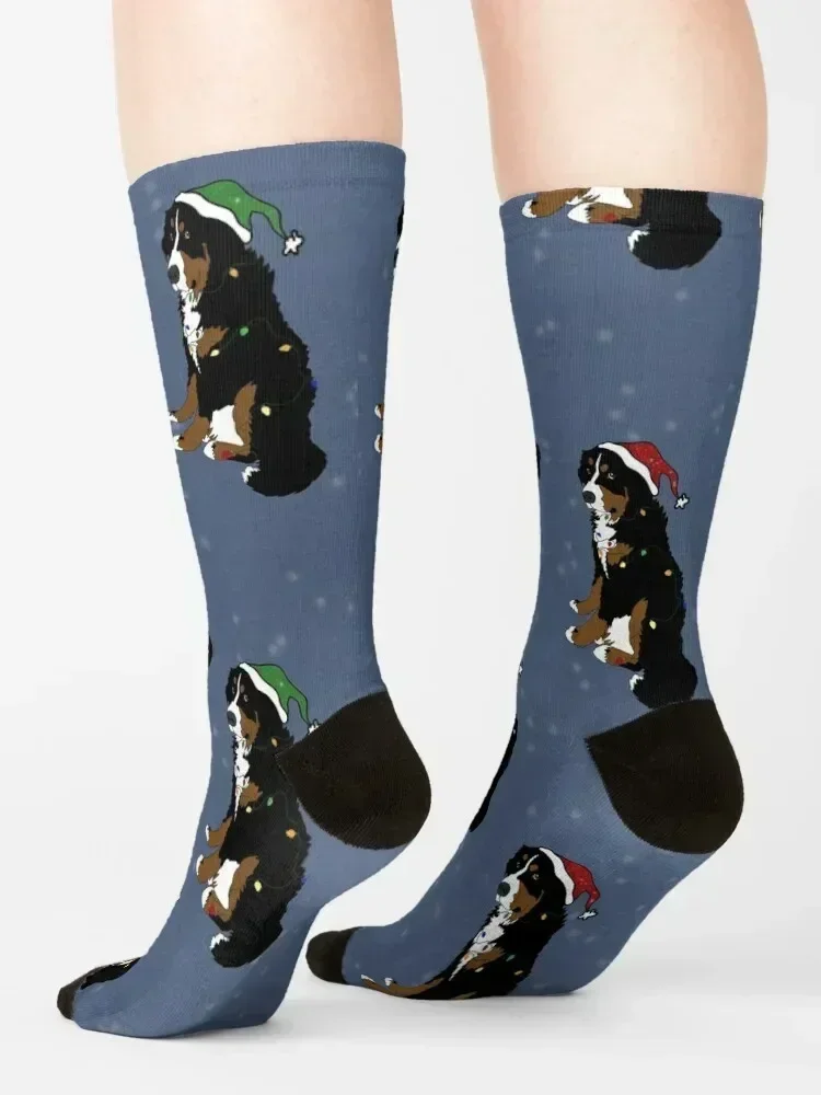 Christmas Holiday Bernese Mountain Dog Pattern Socks gifts basketball warm winter anime Socks Men Women's