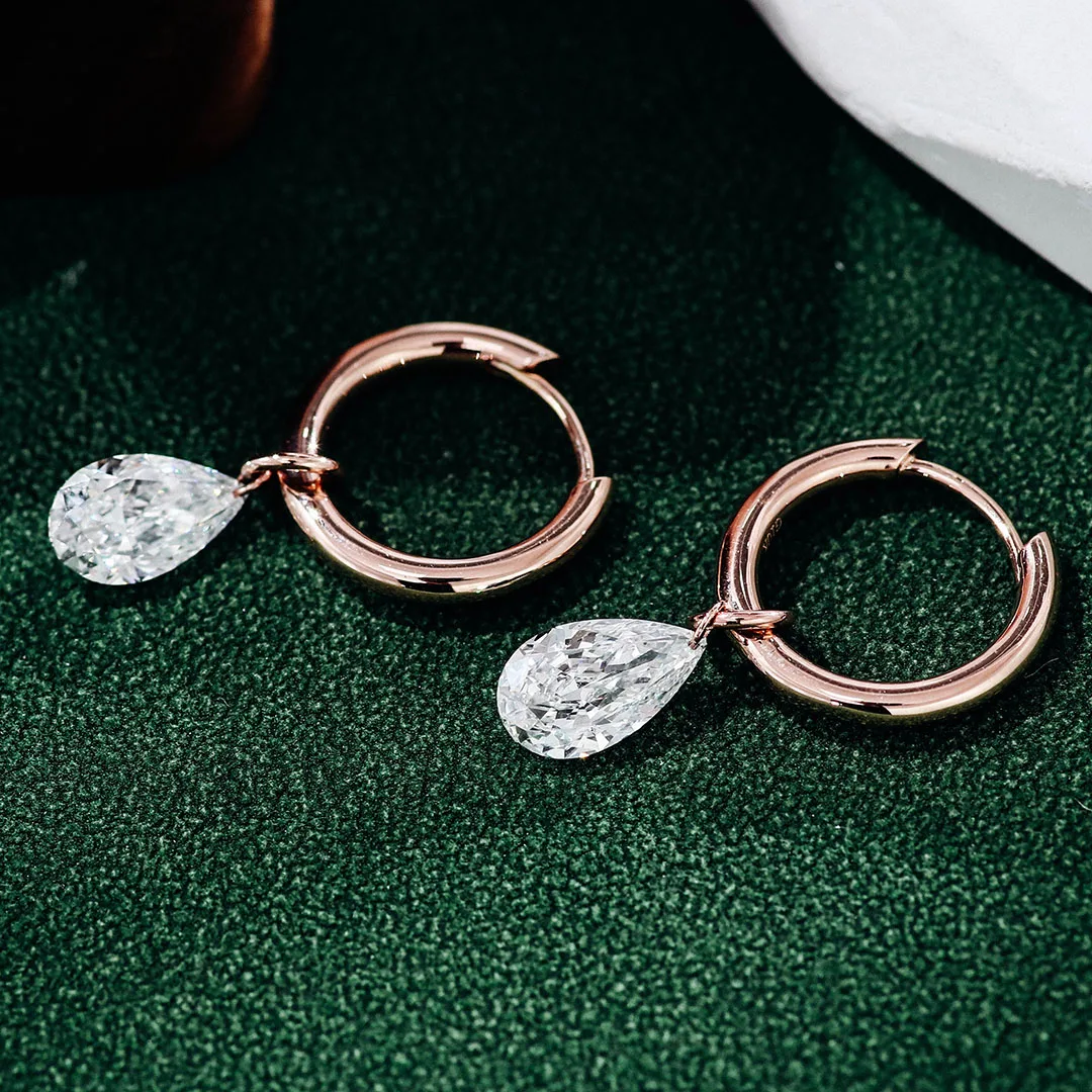 

Provence Detachable Charm Hoop Earrings 10K Rose Gold Pear Shaped Moissanite Elegant Drop Dangle Earrings for Daily Party
