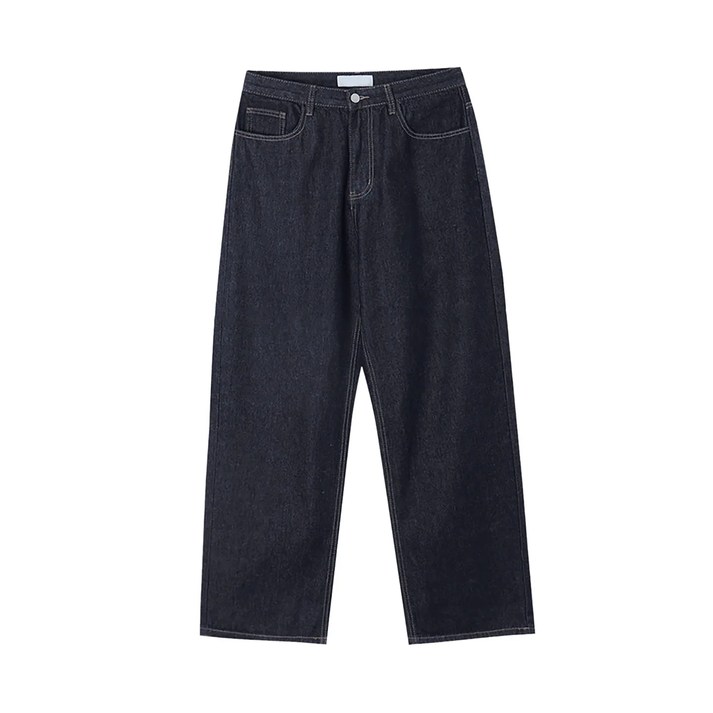 American High Street New Fashion Men's Dark Blue Vintage Casual Trendy Daily Loose Simple Basic Wide Leg Straight Denim Trousers