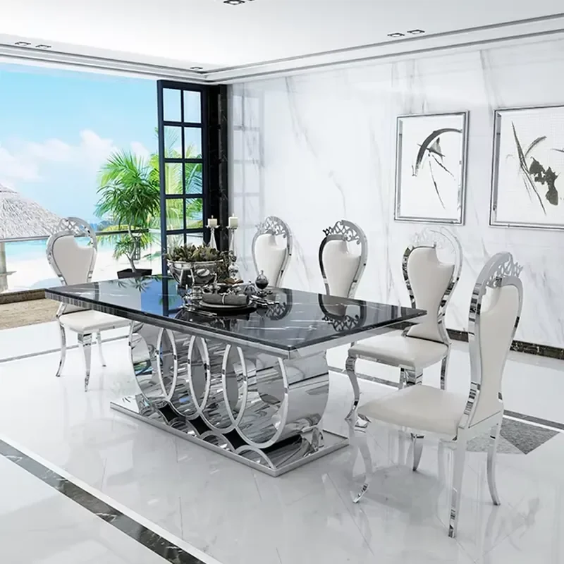 #Light Rectangular Dining Table Scandinavian Marble Dining Table and Chair
