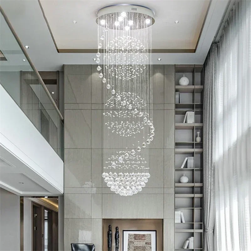 

Modern Long LED Spiral Living Crystal Chandeliers Lighting Indoor Fixture for Staircase Stair Lamp Showcase Bedroom Hotel Hall