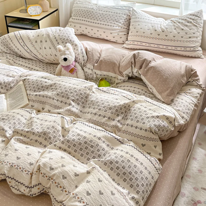 Korean Style Printed Queen Quilt Cover  Soft Washed Duvet Cover Skin-friendly Queen King Size Blanket/Comforters Cover