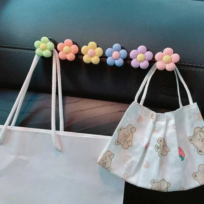 Cute Flower Car Hooks Organizer Storage Hanger For USB Cable Headphone Key Storage Car Adhesive Hook Hanger Car Interior Decor