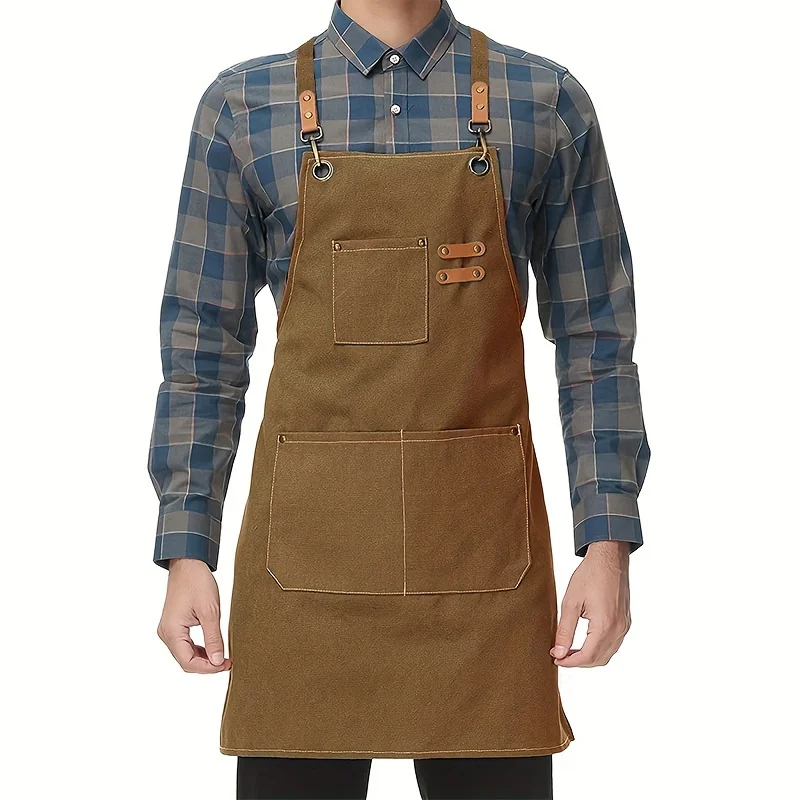 Household Canvas Apron Oil-proof  Can Wipe Hands  Kitchen CookingMen Women Adult With Tool Pockets Fashion Coffee Over  apron