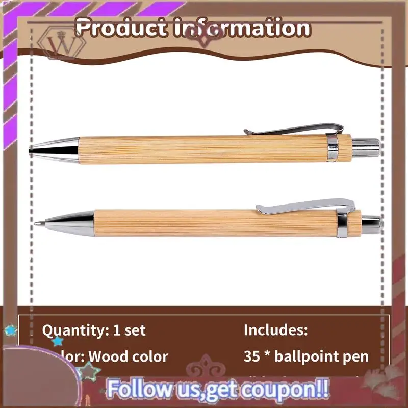 ABBG-35 Uds. Suministros para oficina y escuela, bolígrafo sostenible, bolígrafo retráctil de bambú, herramienta de escritura (tinta negra)