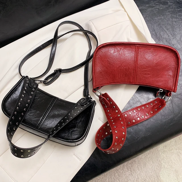Women Retro Studded Decor Small Tote Y2K PU Leather Crossbody Bag Designer Vintage Underarm Bag Ladies Solid Color Shoulder Bags AliExpress