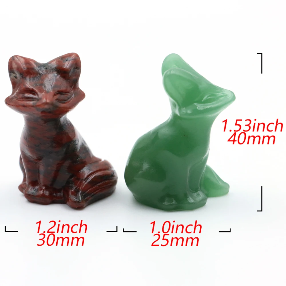 40mm Natural Original Stone Carved Fox Statue Polished Healing Energy Crystal Animal Figurine Increase Charm Gemstone Decor Gift