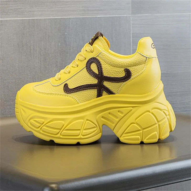 

8.5cm Platform Sneakers Microfiber Leather Cushioning Vulcanized Chunky Hidden Heel Comfy Breathable Women Spring Sneakers 34-39