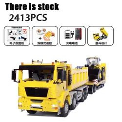 MOC-2918 3221 City Rescue Excavator Trailer Engineering Truck Dump Truck Building Block Model Set Set Kids Birthday Toy Gift