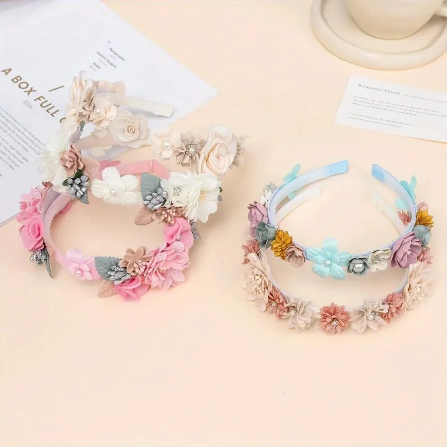 

2026 korean Baby headband fabric flowers girls headbands kaid hair band headwear Children hair accessories photography prop