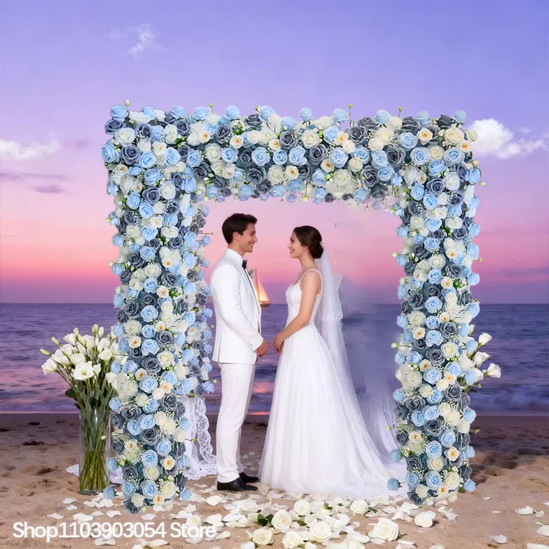Blaue Rosen-Sofa-Läufer-Deko, Blumenreihe, Hochzeits-Hintergrund-Bogenrahmen, Blumenarrangement, Bankett-Zubehör, Foto-Requisite, Schaufensterdekoration – Detail 1