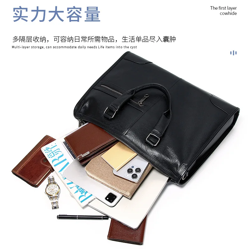 New Men's Handheld Business Laptop Messenger Luxury Brand Men Bag High-end First Layer Cowhide Briefcase Leather Man Bags