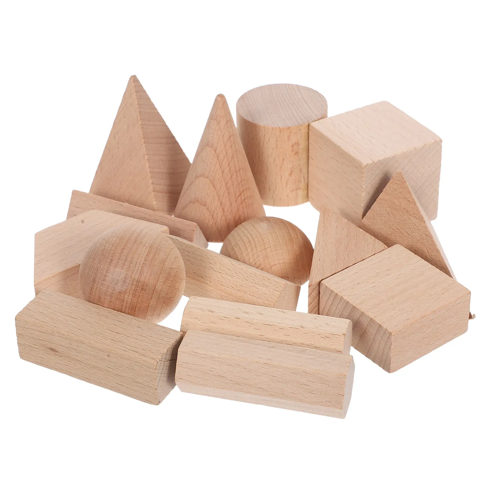 15pcs Children'S Wooden Blocks Natural Beechwood Building Stacking Montessori Learning Puzzle Math Educational Tool Kids Wood