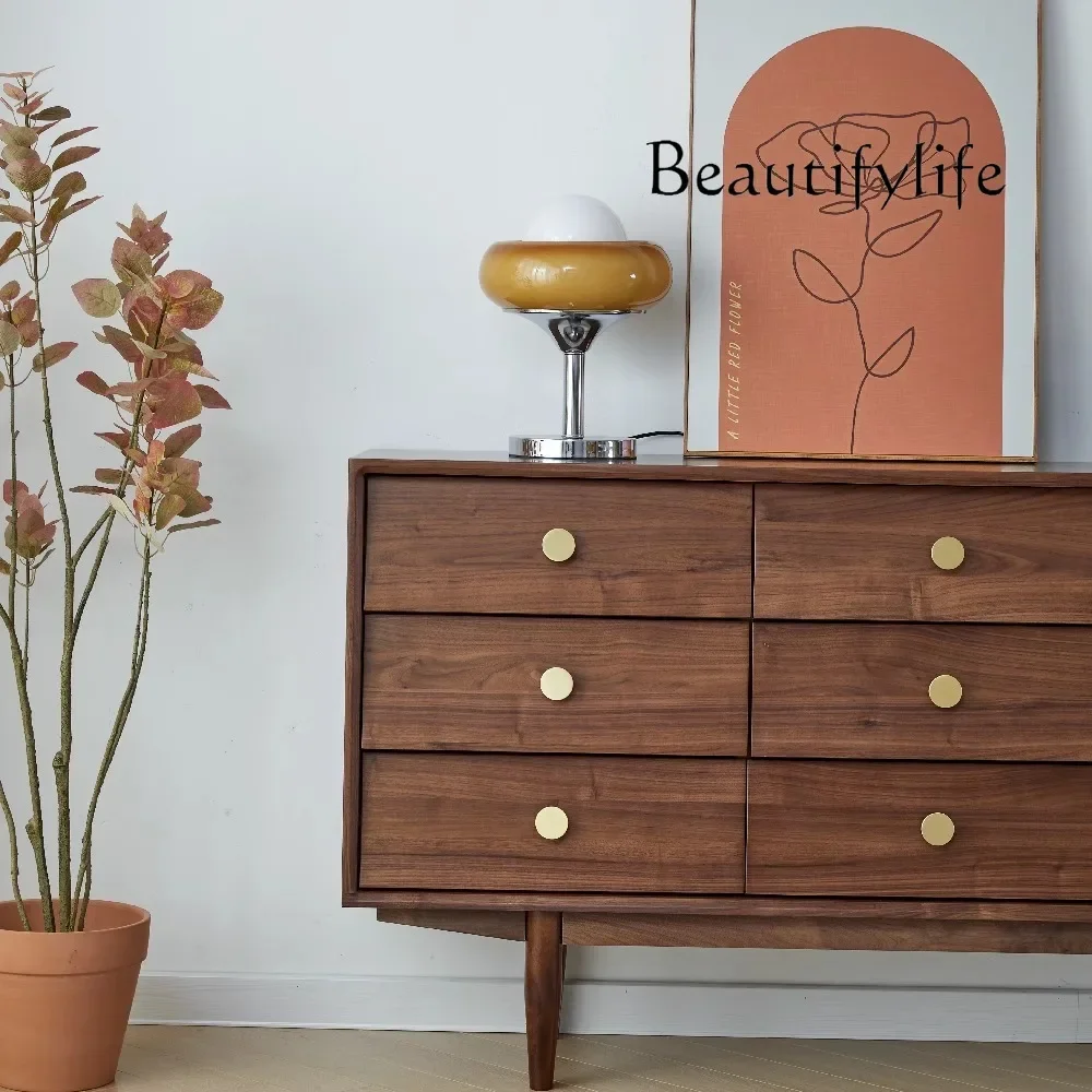 R Schwarzer Walnuss Nordischer Massivholz-Aufbewahrungs-Seitenschrank Schlafzimmer Wohnzimmer Aufbewahrungsschrank Moderne Massivholzmöbel